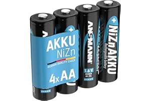 ANSMANN Nickel-Zink Akku AA 1,6V 1600 mAh Mignon NiZn/Ni-Zn Accu AA wiederaufladbare Batterien AA - Ersatz für 1,5V Einwegbatterien im 4er Spar-Bundle für zuverlässigen Einsatz