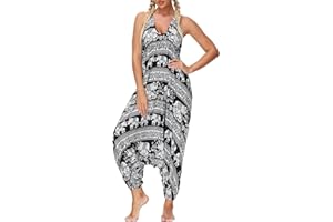 Nuofengkudu Damen Boho Jumpsuits V Ausschnitt Overalls