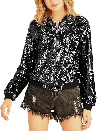 Front Zip Blazer Sparkle Bomber Jacket 