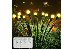 JBdusn 4 Pezzi Luci Solari da Giardino, 10 LED lucciole luci solari per esterni 2 Modalità Bianco Caldo Firefly Garden Light, 600mAH Luce Led Solare da Esterno per il Patio Giardino, Balcone
