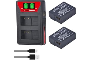Pickle Power 2 Stück DMW-BLC12 Akku und Dual Akku Ladegerät LED Display für Panasonic Lumix DMC-GH2 G5 G6 G7 GX8 G80 G85 GH5 GH5S DMC-FZ1000 FZ200 Kamera