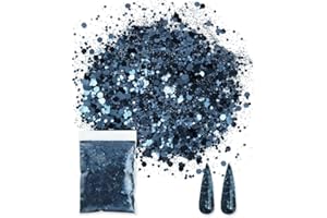 Bieiyhe 50g Glitter Bleu Poudre de Paillettes Loisirs Creatifs Poudre de Paillettes Ongles Chunky Craft Glitter Paillettes pour Nail Art Fine Glitter Paillette Maquillage CosméTiques pour Corps