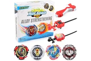 OBEST Bey Battle Arena Jouet pour Enfants, B-192,B-191,B-193,B-195, Ensemble de 4 Spinners de Combat Gyro Vitesse, et 2 Lanceurs et 1 Poignée, Cadeau Whirlwind Gyros Burst pour Enfants (4 Pièces)