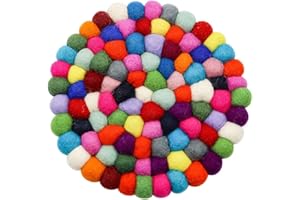 Tiardey Nepal-Stil, bunter runder Untersetzer aus Wolle, hitzebeständig, matt, für Töpfe und Pfannen, verhindert Verbrennungen in der Küche (20 cm)