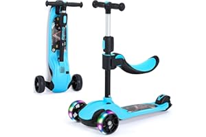 BremToy Roller Kinder mit Abnehmbarer Sitz, Kinder Roller mit Stufenlos Einstellbar, Kinder Scooter mit PU Rädern, Faltbarer Kinderroller für Kinder von 1-12 Jahren (Blau)