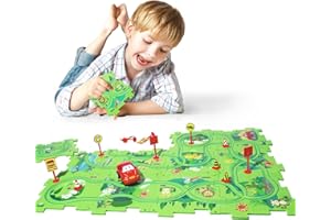 KADAYAYA Plastic Puzzle Track Play Set for Kids 4-6 Years Old Rail Car Track Jigsaw with Racer Vehicle for Boys Girls Age 3-5 Educational Montessori Track Toy Gifts for Toddler Boys Girls 3 4 5 6