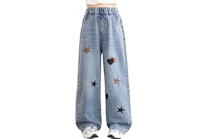 Generisch Jeans Niñas Baggy Jeans Niñas Pantalones vaqueros de pierna ancha Pantalones vaqueros con goma elástica Pantalones anchos Pantalones de cintura alta Pantalones de ocio Pantalones de moda