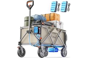 ‎LITHELI Litheli Elektrowagen Bollerwagen faltbar, Handwagen faltbar mit Motor & Bremsen, 200L 60KG geeignet für Camping, Garten, Strand, Einkaufen (Beige, W1 pro mit 2 Batteries)