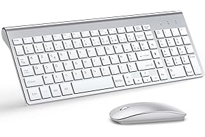 TopMate Ensemble Clavier et Souris sans Fil Ultra-Mince, 2.4G Silent Compact Clavier de Souris Pleine Taille, Clavier avec Couvercle, Piles 2 AA et 2 AAA, pour PC/Laptop/Windows/Mac - Argent Blanc