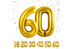 MACLUNAR Ballons Anniversaire 60 Or - 100cm - Ballon Chiffre 60 Numéro 60 - Happy Birthday Decoration Ballons Fête d'anniversaire Ans Vole Grâce à l'Hèlium Ballons 60