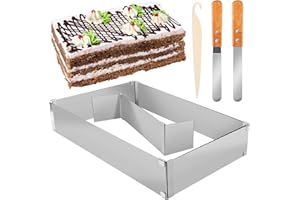 Ezydka Anello per Torte Regolabile Rettangolare, Stampo Torta Rettangolare Grande, Anello per Torta Regolabile Rettangolari on Divisori Spatola e Torta Taglierina per Torte Crostate Pizze Fai da Te