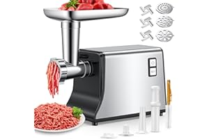 CFITANK Fleischwolf Elektrisch, 3-in-1 Elektrischer Fleischwolf mit 3 Edelstahl-Spiralen, [2800W Max] Meat Grinder mit 3 Klingen, Kubbe-Kit, Wurstfüller für den Hausgebrauch