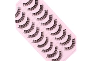 Oreola Faux Cils 10 Paires Russe Strip Lashes D Curl Lashes Réutilisable, Faux Mink Lashes Effet 3D Faux Cils Doll Eye Lashes Fluffy Lashes with Curl Effect