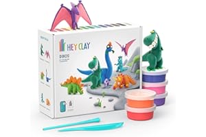 Hey Clay Dinos Set – Buntes Modellierset für Kinder zum Lufttrocknen von Ton, 15 Dosen und Modellierwerkzeuge mit lustiger interaktiver Anleitungs-App