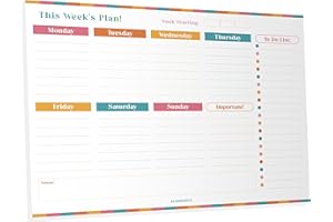 SCANDINOTE Weekly Planner Pad. A4 Desk Pad. 52 Journal Sheets with Notes, Important & To Do List. Family, work, home, study, revision. 100gsm recycled paper. UK Made.