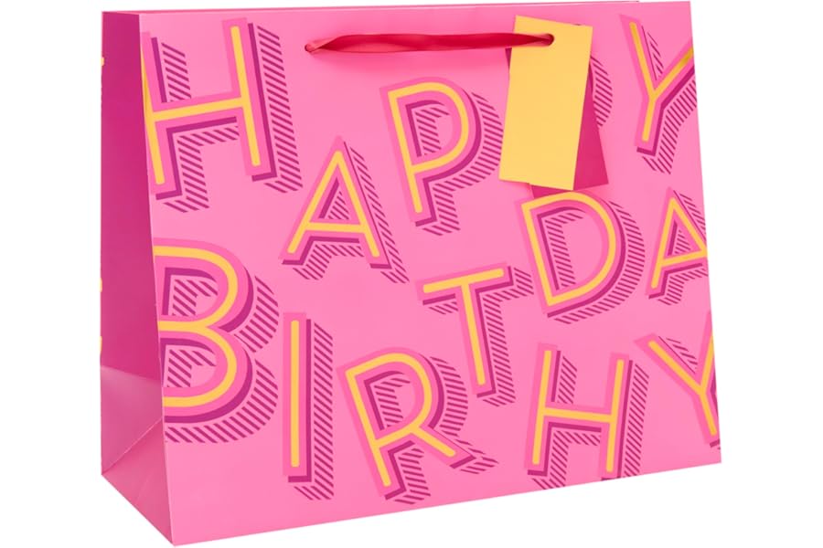 UK Greetings | Large Gift Bag for Her/Friend | Party Bags for Presents | Birthdays/Weddings/Mother's Day | Pink Happy Birthday Design | 33 x 26.7 x 13.7 cm