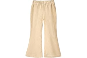 Miipat Pantaloni di Velluto a Coste per Ragazze, Retro Bambini Lunghi Pantaloni a Zampa di Gallina Ragazza Casuali con Elastico in Vita Flared Morbido e Comodo