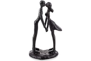 Sziqiqi Cast Iron Kissing Couple Statue Modern Decorative Figurine Romantic Sculptures Ornament, Black Metal Abstract Figure Anniversary Wedding Keepsake Gift for Her Women Girlfriend Bride Couples