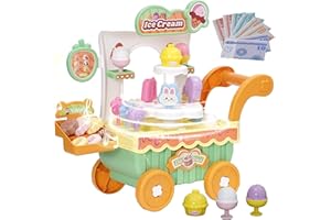 MAYCOLY Giocattolo Gelato,38pcs Carrello Della Spesa per Bambini con Lecca-lecca,Cioccolato, Gelato,Ciambelle,Musica,Gioco di Ruolo Carrello Giocattolo Playset Educativo per Bambini da 3+ anni(Verde)