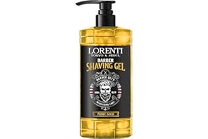 LORENTI TOKYO & SEOUL Barber Shaving Gel Men PRIME GOLD 1000ml - Gel de rasage homme transparent - pour un rasage précis des contours de la barbe - Rafraîchit la peau