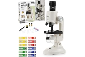 LITTLE WORLD Kids Microscope, Microscope for Kids Portable Microscopes Kid Educational Science Kit for Kid Beginner Microscopes 100X 400X and 1200X with Sample Prepared Slides 12pcs Educational Toy, White