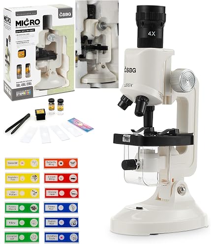 Microscope 100x, 400x, 1200x pour enfants avec grossissement LED inclus