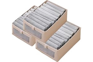 FOESKA 3-pak organizerów do szuflad, na ubrania, składany organizer do szuflad na ubrania, przechowywanie bielizny, do sypialni, szafy, szuflady (Khaki, L)