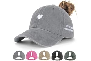 Acado Ponytail Baseball Cap for Women - Distressed Vintage Washed Adjustable Embroidered High Bun Hat Ladies