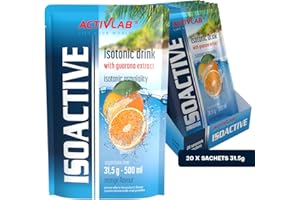 Activlab Isoactive Isotonic Drink z Guana, elektrolit, witaminy B, 20 x 31,5 g, pomarańczowy, z guaraną, 500 ml napoju sportowego, praktyczny woreczek, 3 x sprawdzony laboratoryjnie