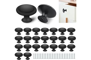 FAURAPMNG Lot de 25 poignées rondes de placard de cuisine - Poignées de tiroir rondes de 27 mm - Poignées d'armoire, de porte d'armoire, de tiroir avec vis pour tiroir de commode (noir mat)