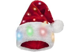 HIFOT Light up Santa Hat for Adults,Christmas Hat with LED Lights Flashing Xmas Hats Novelty Plush Santa Caps Women Men-Battery not Included