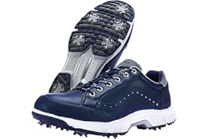 NGARY Mens Golf Shoes with Spiked Wide Fitting Leather Waterproof Golf Sneakers Anti-Slip Casual Big Size