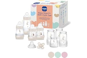 MAM Easy Start Anti-Colic Starter Set, mitwachsende Baby Erstausstattung mit Schnuller, Flaschen & Griffen, Baby Geschenk Set, ab Geburt, beige