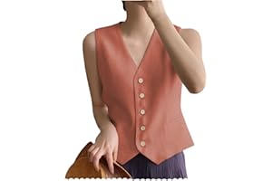 AeoTeokey Chaleco de lino para mujer, cuello en V, de un solo pecho, elegante chaleco de negocios, top