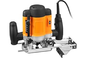 AMTOVL 1200W Elettrofresatrice per Legno con Mandrino 8mm 6mm Set Fresatrice Elettrica Velocità Variabile 6000-26000 Giri/min Kit Rifilatore Ruoter con Recinto Microregolabile e Arresto di Profondità