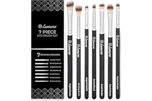 LAMORA Set de Pinceaux de Maquillage pour les Yeux - Fard à paupières, Eyeliner Mélanger, Nuancer - Meilleur Choix 7 Pièce Essentials Kit - Crayon, Ombré, Fuselé, Définisseur - Poils Soyeux Synthétiques