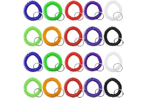 SHRJ 100Pcs Wristlet Keychain Stretchable Plastic Spiral Coil Bracelet Wrist Band Key Ring Chain for Office, Shopping Mall, Sauna, Workshop, Gym, School, 10 Colors