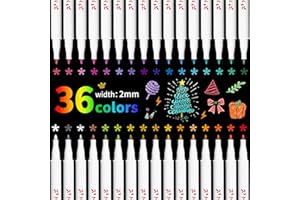 HIGSPE Rotuladores Metálicos, 36 Colores Rotulador Permanente para Producción de Cartulina Negra, Fabricación de Tarjetas Cumpleaños por Bricolaje, Hacer Bricolaje Pintura de Roca & Vidrio