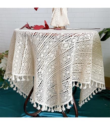 AMIPOS Vintage Beige Baumwolle Häkeln Tischdecken Spitze Deckchen