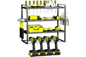 BOSEAGO Power Tool Organizer,Wall Mounted Drill Rack Charging Station 4 Layers Removable Design Tool Storage Organizer Holder Heavy Duty Metal Tool Shelf for Workshop Home Garage