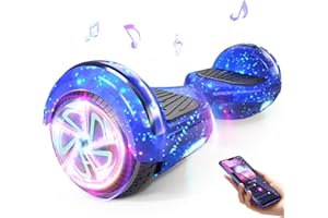 SISIGAD 6.5 Zoll Electric Scooter with Bluetooth & Flashing LED Tires & Light-Up Motors, All Terrains Hoverboard for Boys Girls Kids Teens