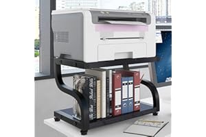PUNCIA Supporto per Stampante da Tavoloa 2 Livelli 44x28x30CM Porta Stampante Tavolo da Lavoro Stabile Nero