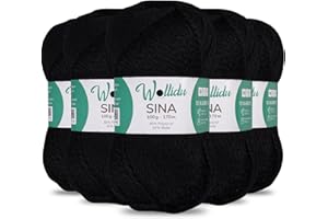 ‎WOLLIDU Wollidu Sina Wolle zum Stricken und Häkeln 500g Premium Strickwolle/Häkelwolle Set OEKO-TEX zertifiziert 5 x 100g/170m 80% Polyacryl 20% Schafwolle mulesing-frei - Schwarz
