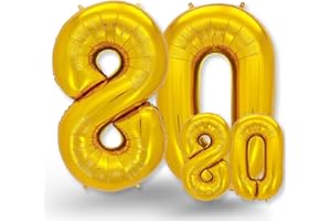 FUNXGO® Ballon doré decoration anniversaire 80 ans - Lot de 2 - Ballons Numéro 80 en or - deco anniversaire 80 ans femme ou homme - Gonflables à l'Hélium - Happy Birthday - Chiffre 80 doré