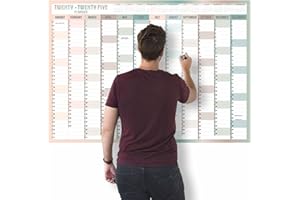 HLDI Calendario da parete 2025, formato A1, grande, da gennaio a dicembre, planner annuale per tutto l'anno, poster accademico annuale per studenti, famiglia, casa, scuola, ufficio, lavoro, studio, 59,4 x