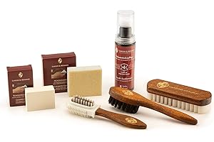 Langer & Messmer set per la cura delle scarpe in pelle scamosciata - kit per la cura delle scarpe con spazzole per nubuck e prodotti per il rinfresco del colore, la protezione e l'impregnazione