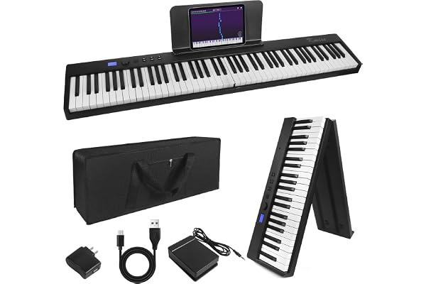 Clavier de piano pliant Kime, clavier électrique Piano 88 touches Clavier pliable de piano numérique semi-pondéré avec pédale de sustain Bluetooth MIDI, porte-feuille de musique, sac de transport