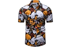fohemr Men's Halloween Shirt Short Sleeve Slim Fit Casual Shirt Pumpkin Pattern Funny Funky Shirts Hawaiian Shirt