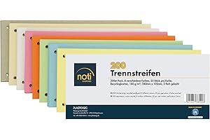 ‎PLASTOREG 200 Trennstreifen in 8 Farben, 25 Stück pro Farbe, 24 x 10,5cm, gelocht, 180g/m² recycelter Karton, zum Sortieren von Dokumenten, bedruckbar