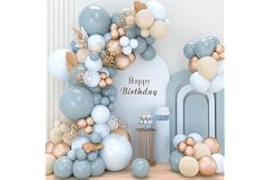 NETNOLOGY Kit Arco Palloncini Compleanno Blu Oro, 106pcs Ghirlanda Palloncini Azzurri Beige con Palloncini Macaron Azzurri Sabbia Bianco, Decorazioni Battesimo Blu Dorati per Festa Laurea Baby Shower Matrimonio